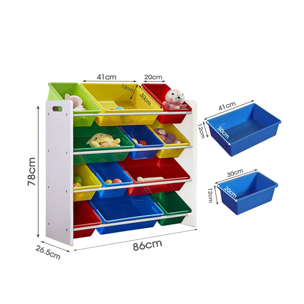 12 Bins Kids Toy Box Bookshelf Organiser Display Shelf Storage Rack Drawer