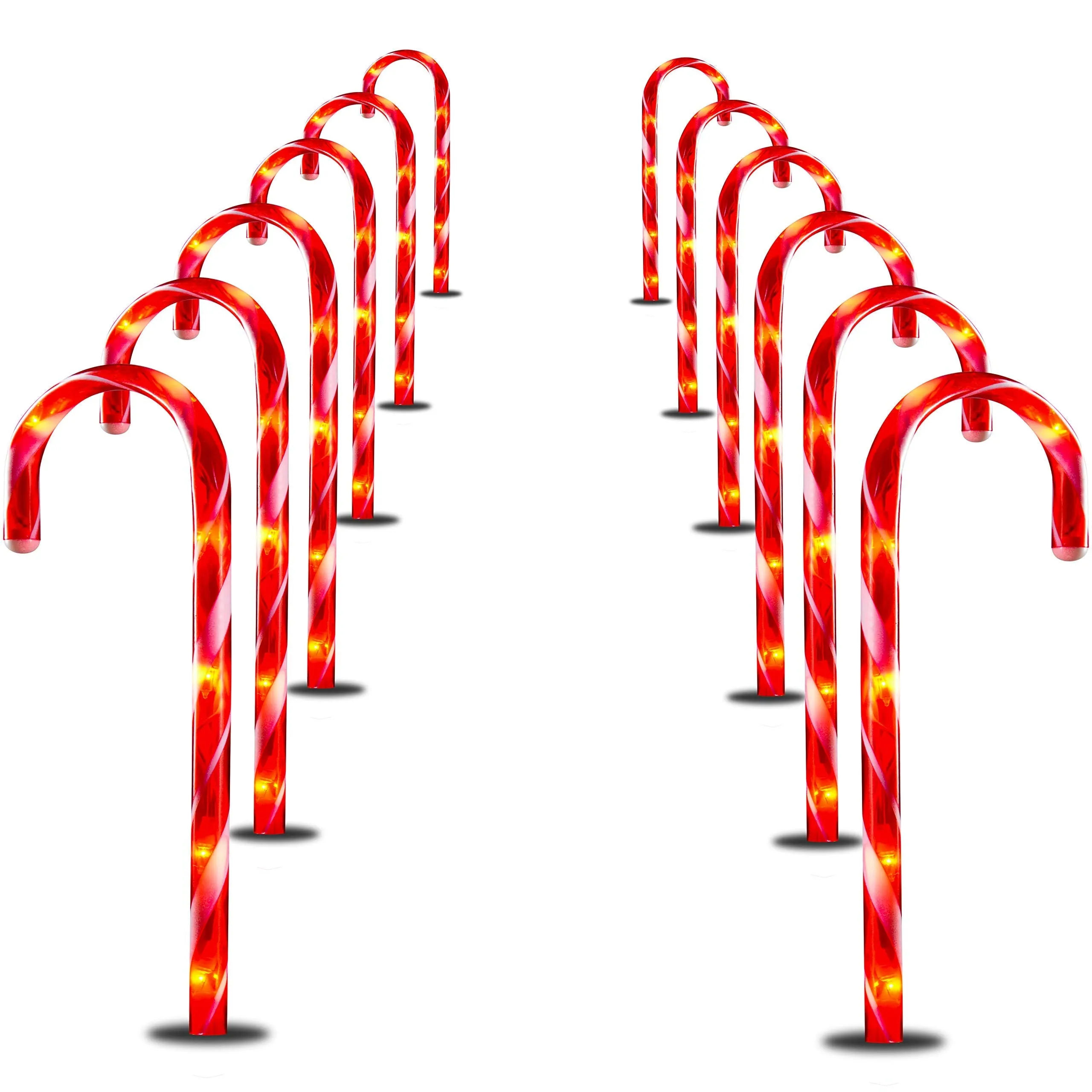 12 Christmas Candy Cane Pathway Lights Markers For Indoor And Outdoor Use