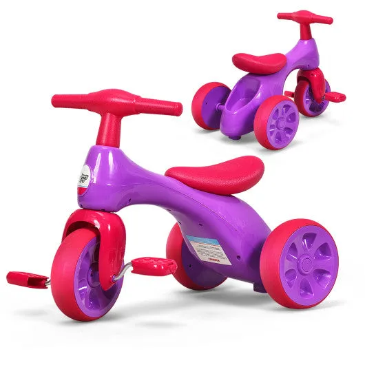 2 in 1 Toddler Tricycle Balance Bike Scooter Kids Riding Toys w/ Sound & Storage-Pink