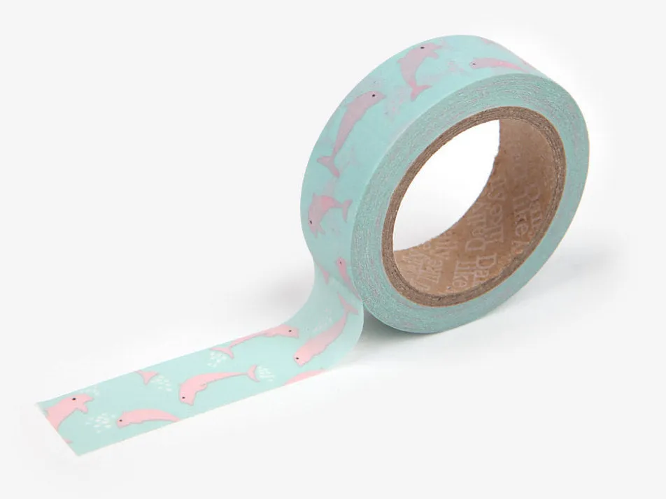 32 Pink dolphin Washi tape -dolphin washi-craft supplies-card making- party supplies- planner washi-gift wrapping-Love My Tapes-Dailylike