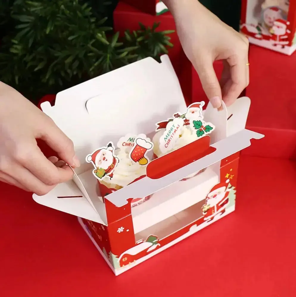 4 hole Christmas cup cake box  x 6 pc