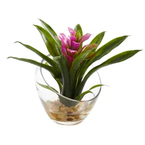 8’’ Tropical Bromeliad in Angled Vase Artificial Arrangement