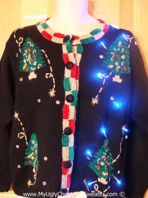 80s Christmas Sweater with Lights Trees and Padded Shoulders (g210)