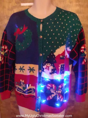 Awesome 2sided 80s Light Up Ugly Xmas Sweater