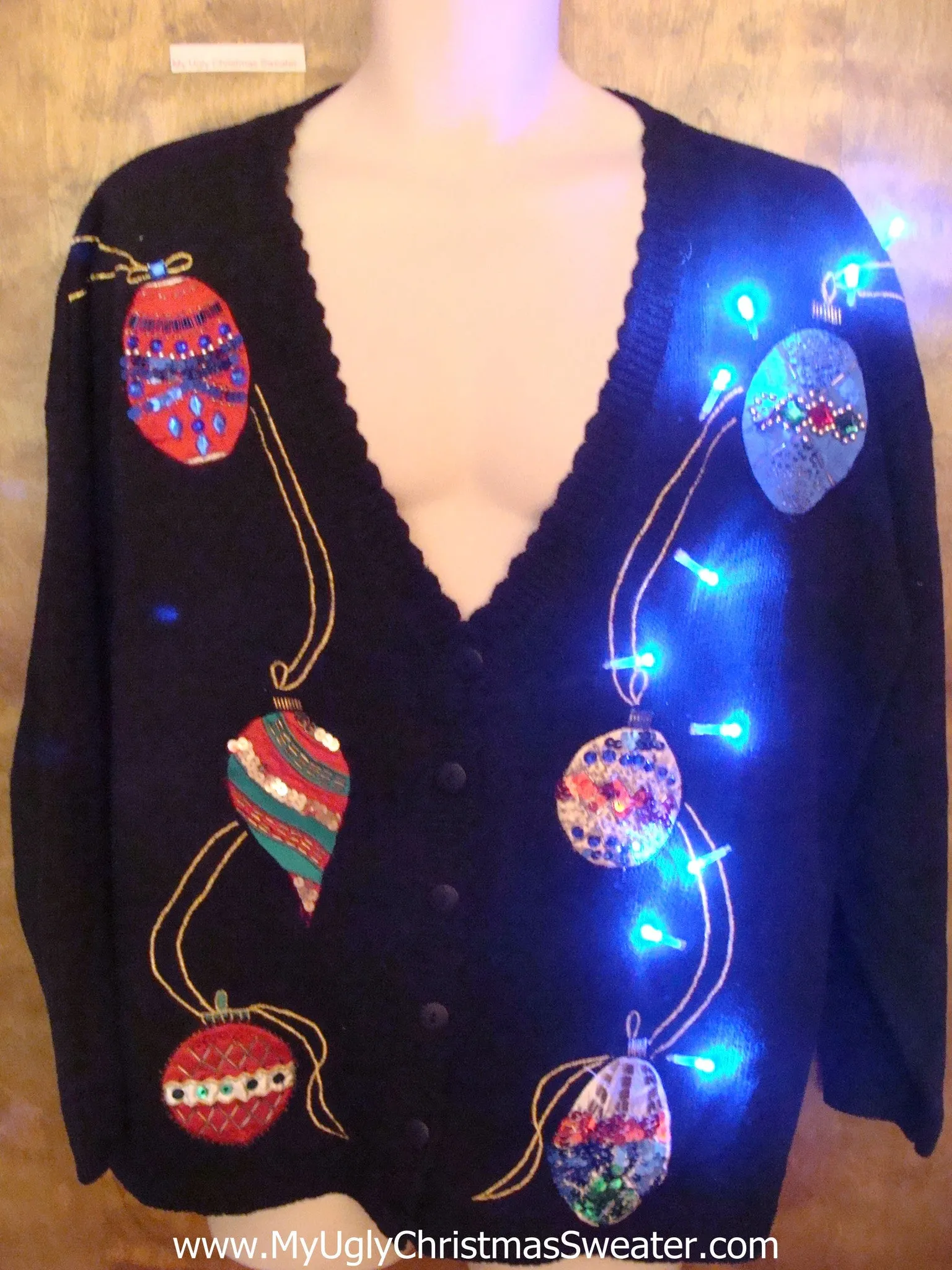 Big Size 3XL Light Up Ugly Xmas Sweater with Ornaments