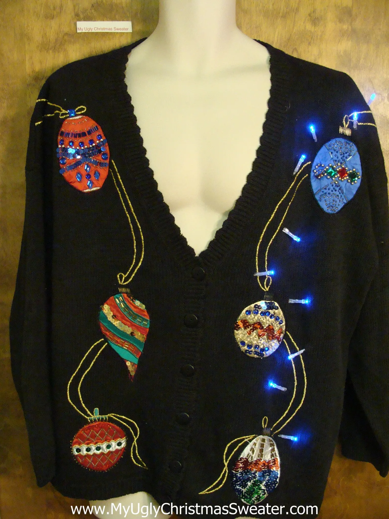 Big Size 3XL Light Up Ugly Xmas Sweater with Ornaments