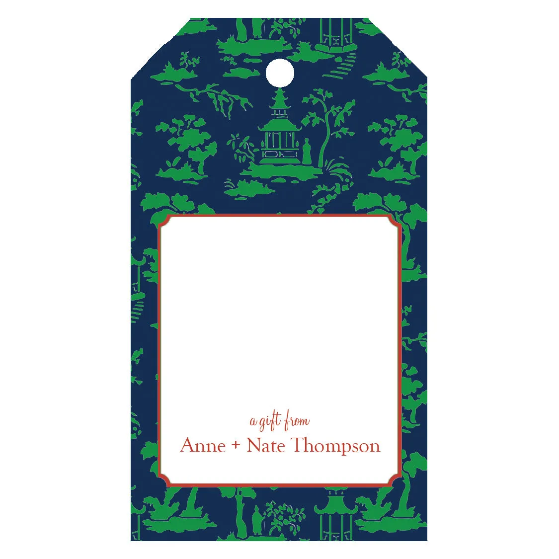 Chinoiserie Toile Personalized Holiday Gift Tags | Navy Blue   Green