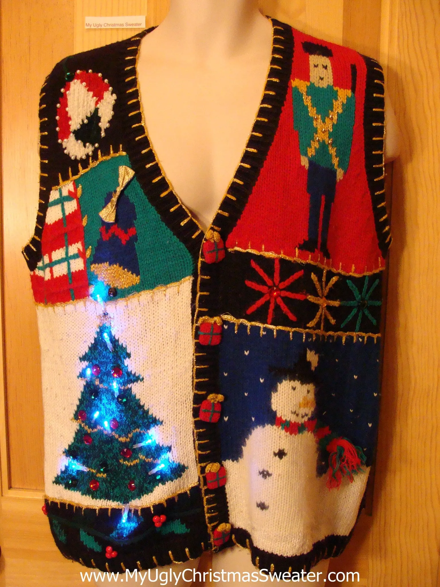 Colorful Tacky Christmas Sweater Vest with Lights