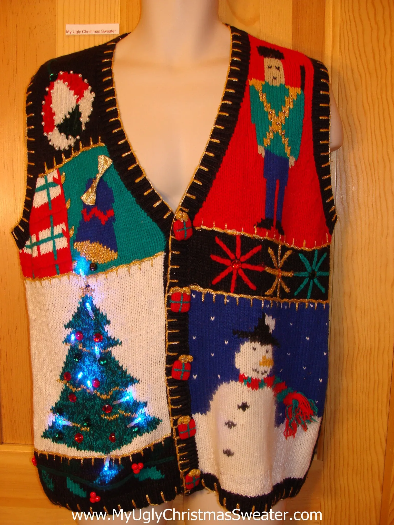 Colorful Tacky Christmas Sweater Vest with Lights