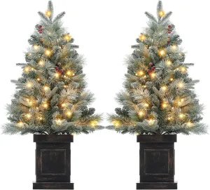 cozy 2 Pack 3FT Artificial Snow Flocked Christmas Tree with Snowman Base and 78 LED Lights, 8 Lighting Modes, Timer Function â Battery Operated Mini Xmas Pine Tree for Home Decorations Stand B 2 Pack