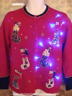 Cute Christmas Sweater with Lights with Crazy Stockings