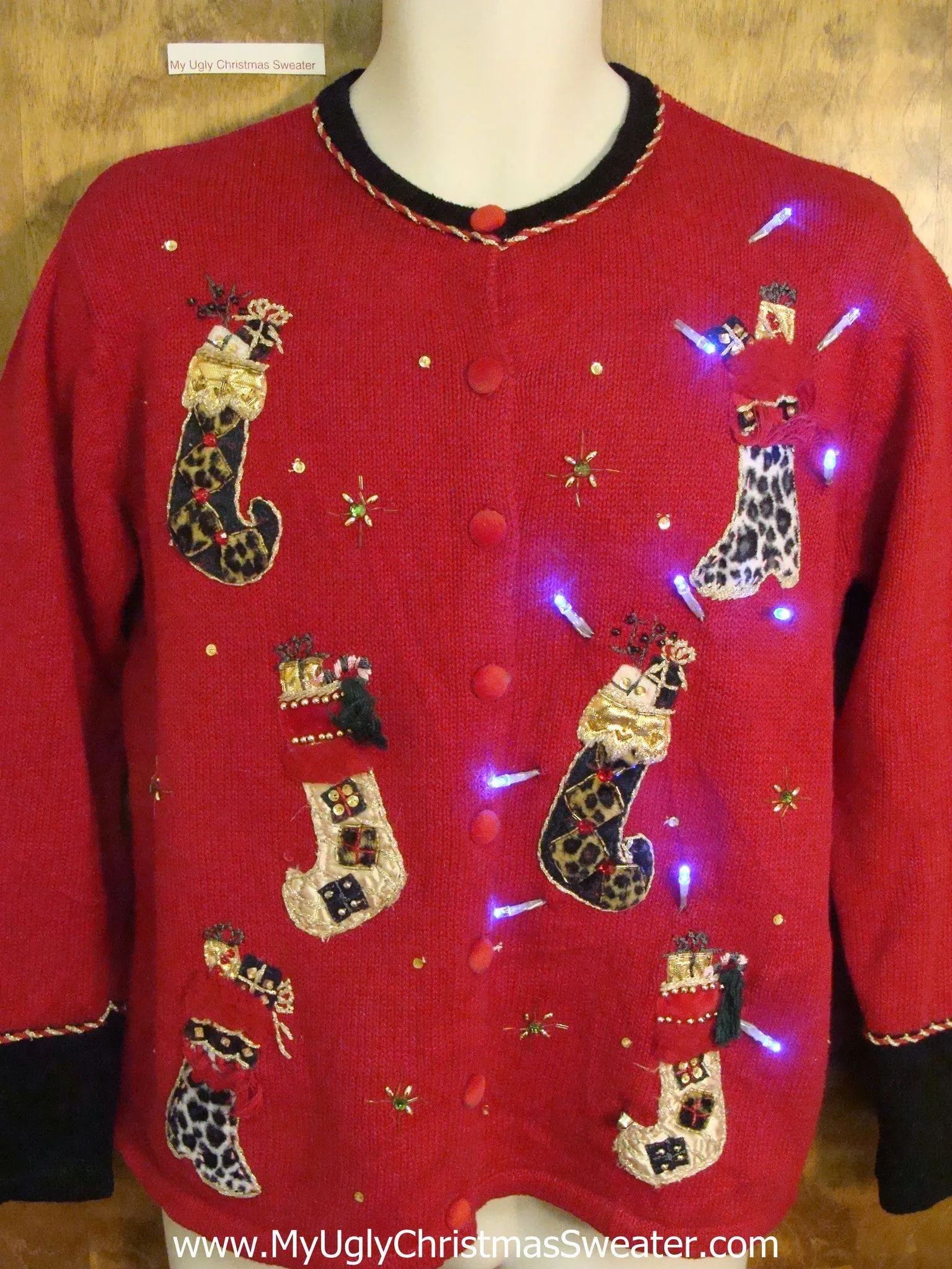 Cute Christmas Sweater with Lights with Crazy Stockings