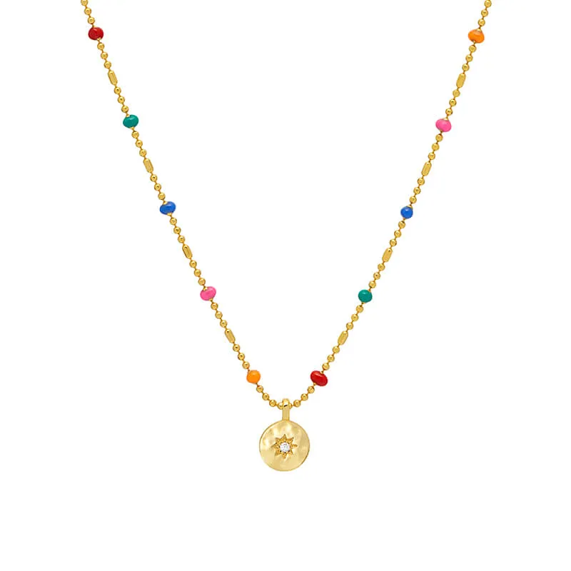 CZ Pendant Rainbow Beaded Necklace