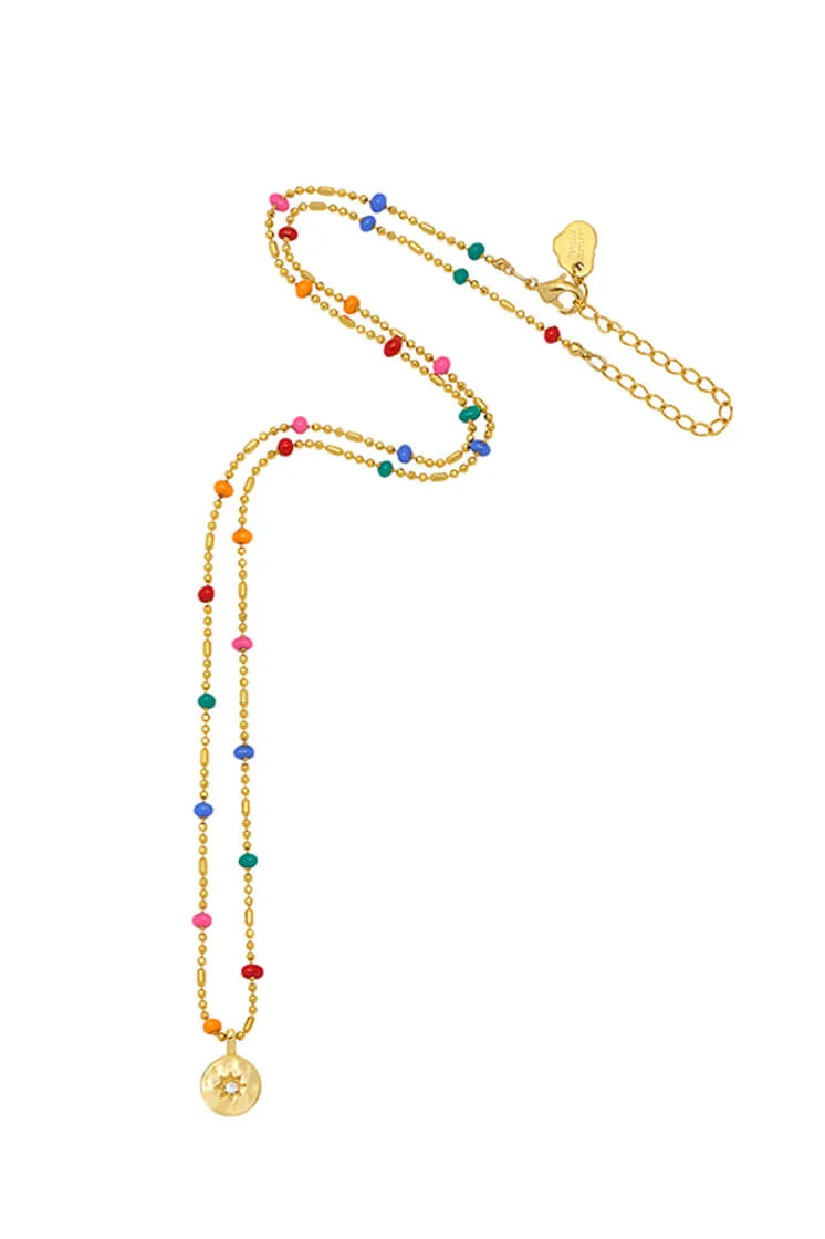 CZ Pendant Rainbow Beaded Necklace