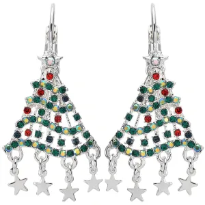 Dancing Delight Christmas Tree Leverback Earrings (Sterling Silvertone)