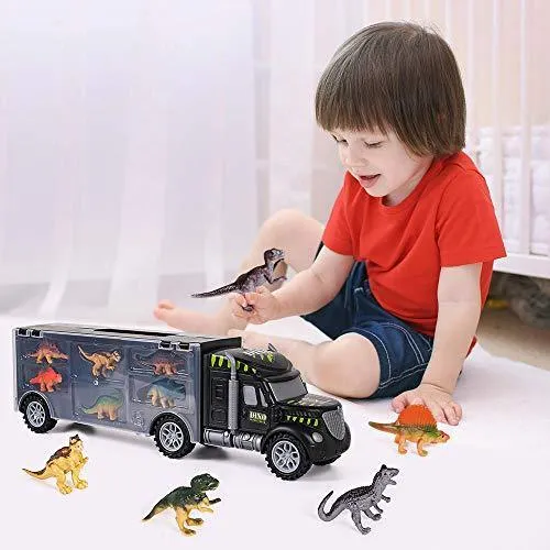 Dinosaur Toys Truck Transport，Double Inside Storage Dinosaur Carrier Truck.