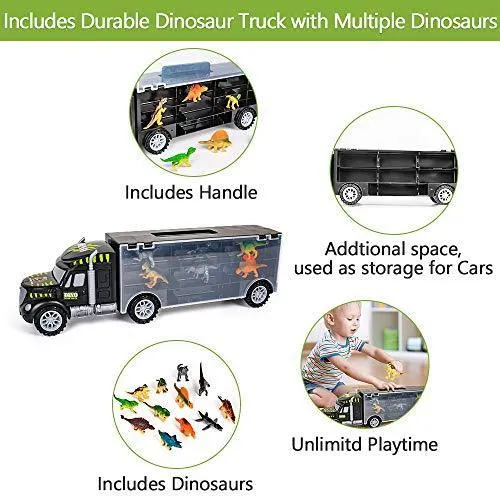 Dinosaur Toys Truck Transport，Double Inside Storage Dinosaur Carrier Truck.