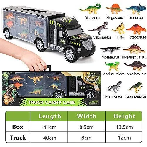 Dinosaur Toys Truck Transport，Double Inside Storage Dinosaur Carrier Truck.