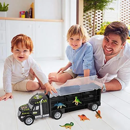 Dinosaur Toys Truck Transport，Double Inside Storage Dinosaur Carrier Truck.