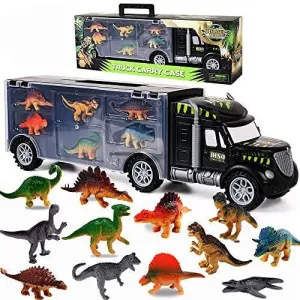 Dinosaur Toys Truck Transport，Double Inside Storage Dinosaur Carrier Truck.