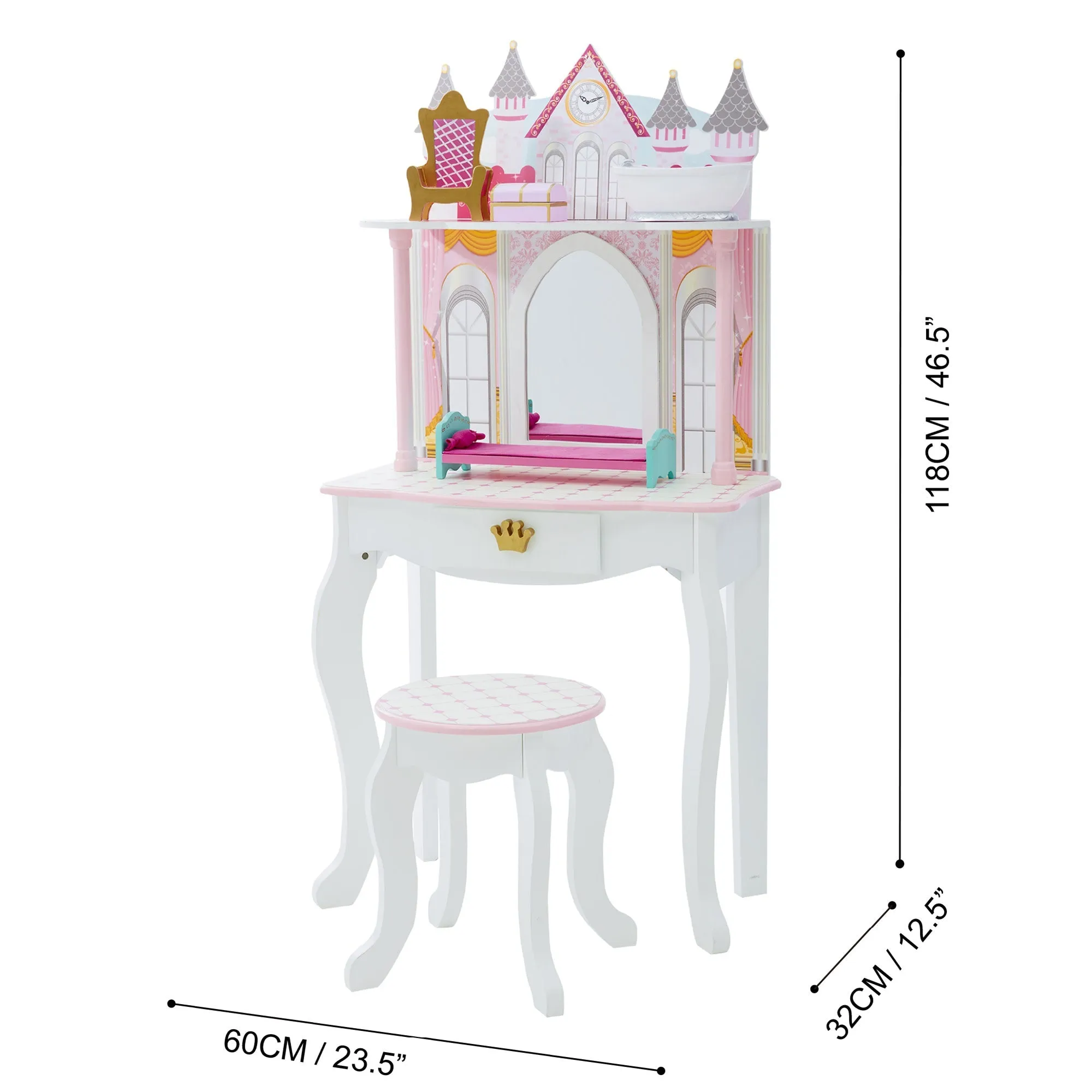 Fantasy Fields Kids Dreamland Castle Vanity Set With Chair And Accessories, White/pink