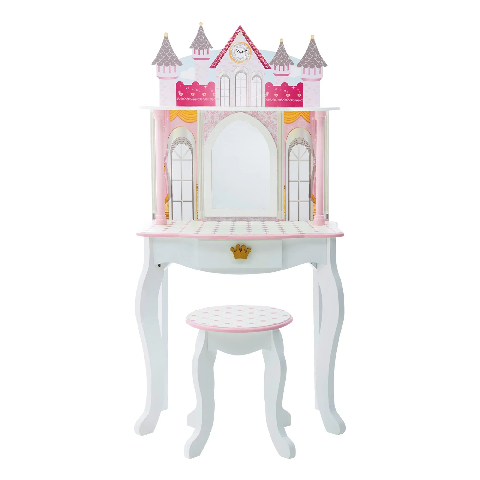 Fantasy Fields Kids Dreamland Castle Vanity Set With Chair And Accessories, White/pink