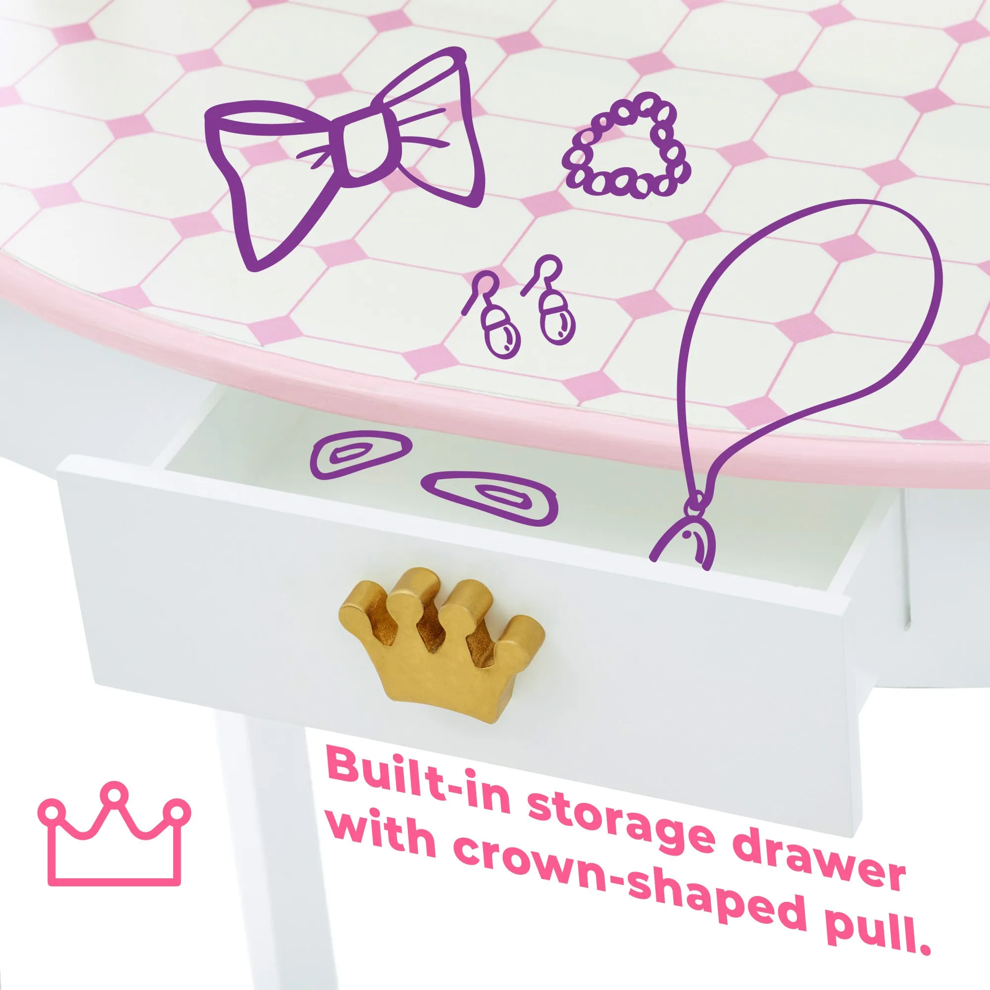 Fantasy Fields Kids Dreamland Castle Vanity Set With Chair And Accessories, White/pink