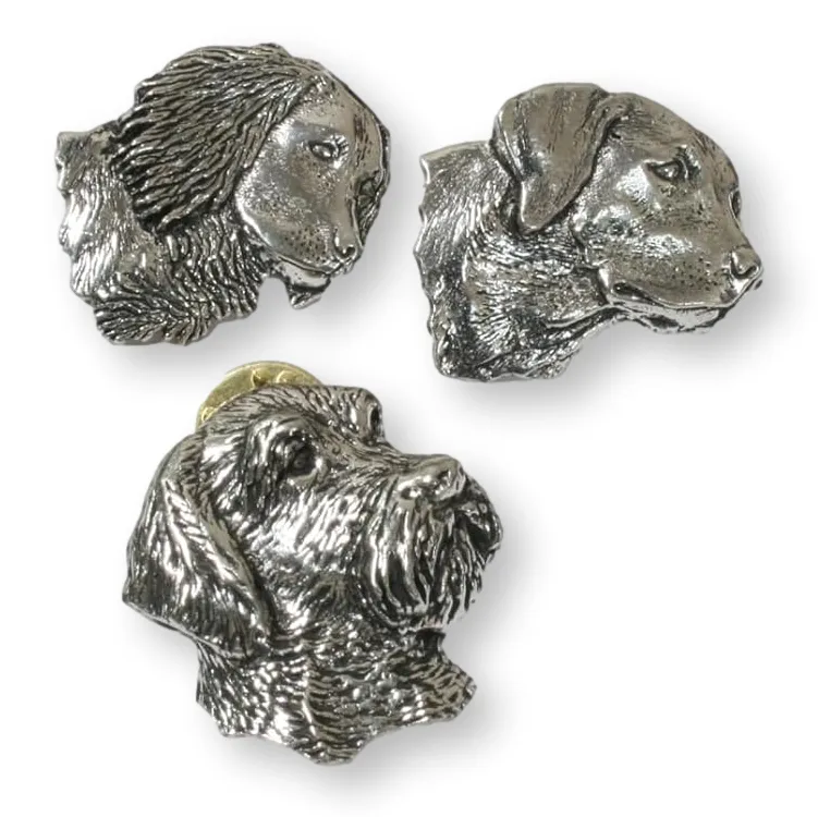 Gundog Set of 3 English Pewter Pin Badges Labrador, Spaniel & Pointer