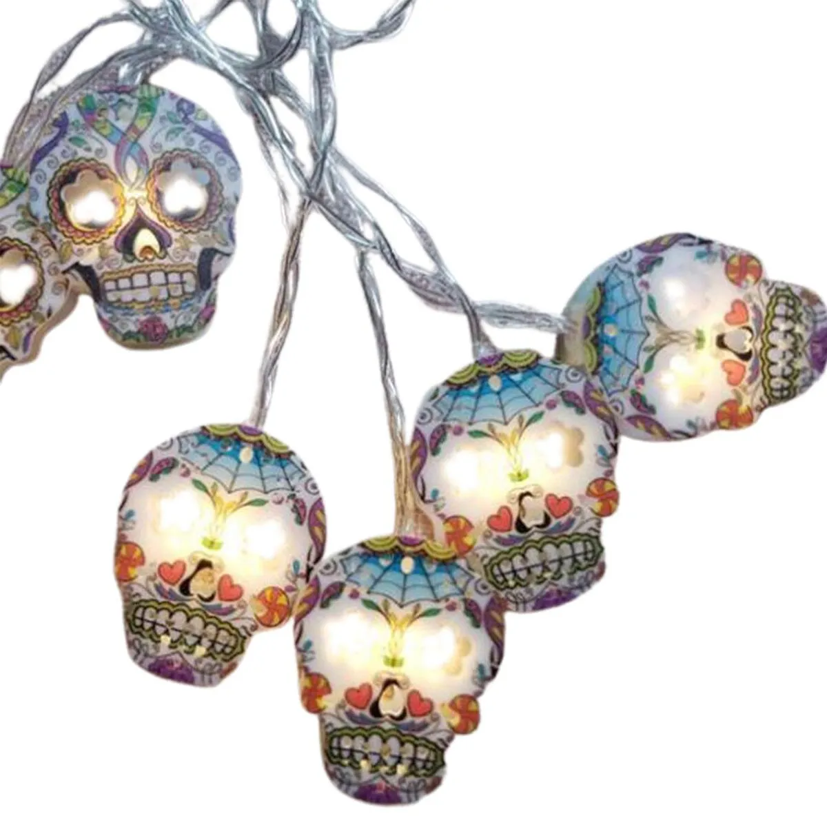 Halloween LED String Lights Pumpkin, Ghost, Eyeball, Cat, Skull, and Spider LED Decorations for Indoor & Outdoor Halloween Decor (Painted Skull)