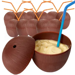 Kicko Coconut Cup - 12 Pieces, 5.5 Inches Cool and Fun Plastic Coconut Cups for Beachside