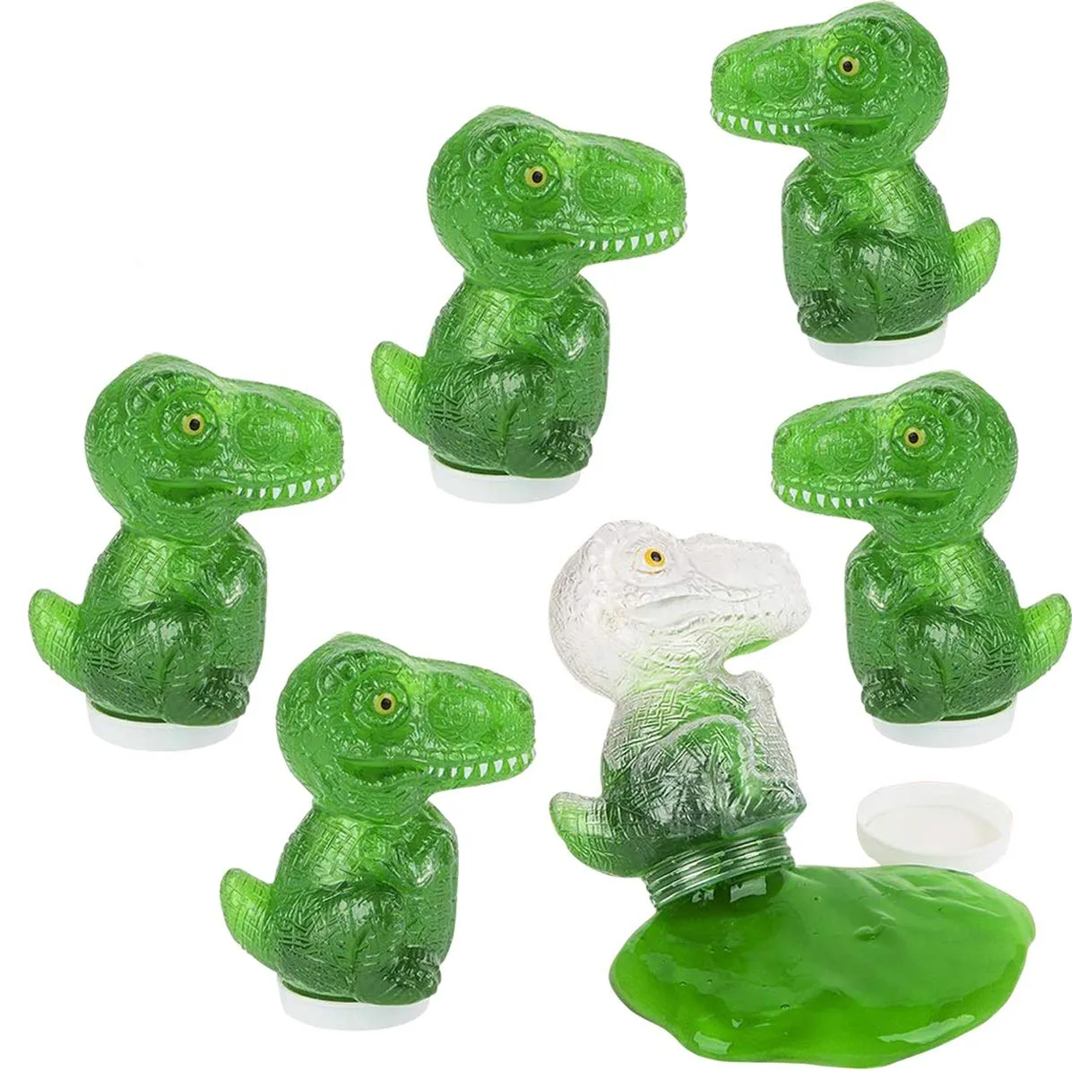 Kicko Dinosaur Slime - Pack of 6 Colored Gooey Slimes in Dino-Shaped Container - Good