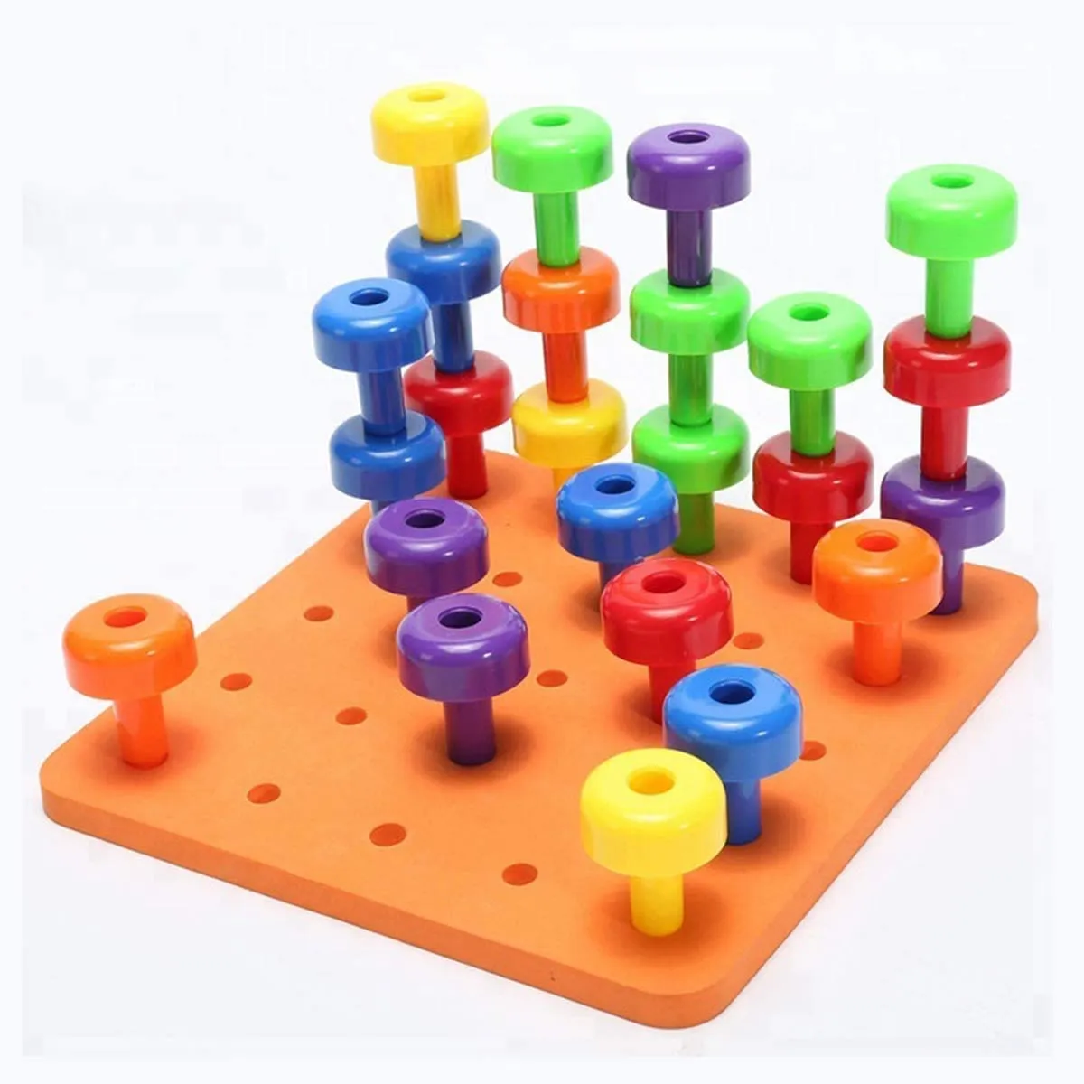 Kicko Stacking Pegs with Board - 8.5 Inch Square Board, 2 Inch Pegs - Includes 2 Boards