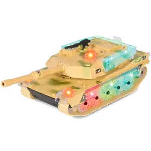 Kids Military Tank Toy w/ Lights, Sound, Bump and Go Action - Beige