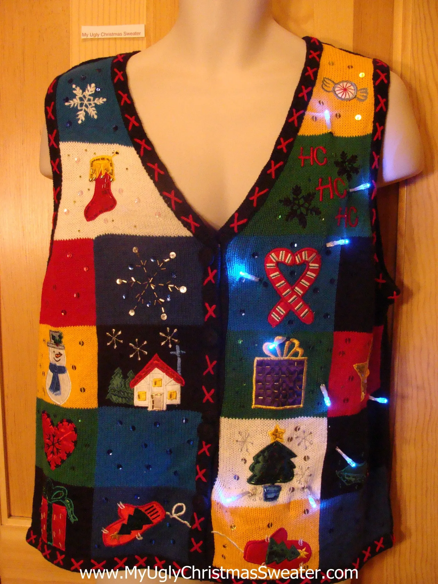 Light Up Ugly Xmas Sweater Vest Colorblock Fun