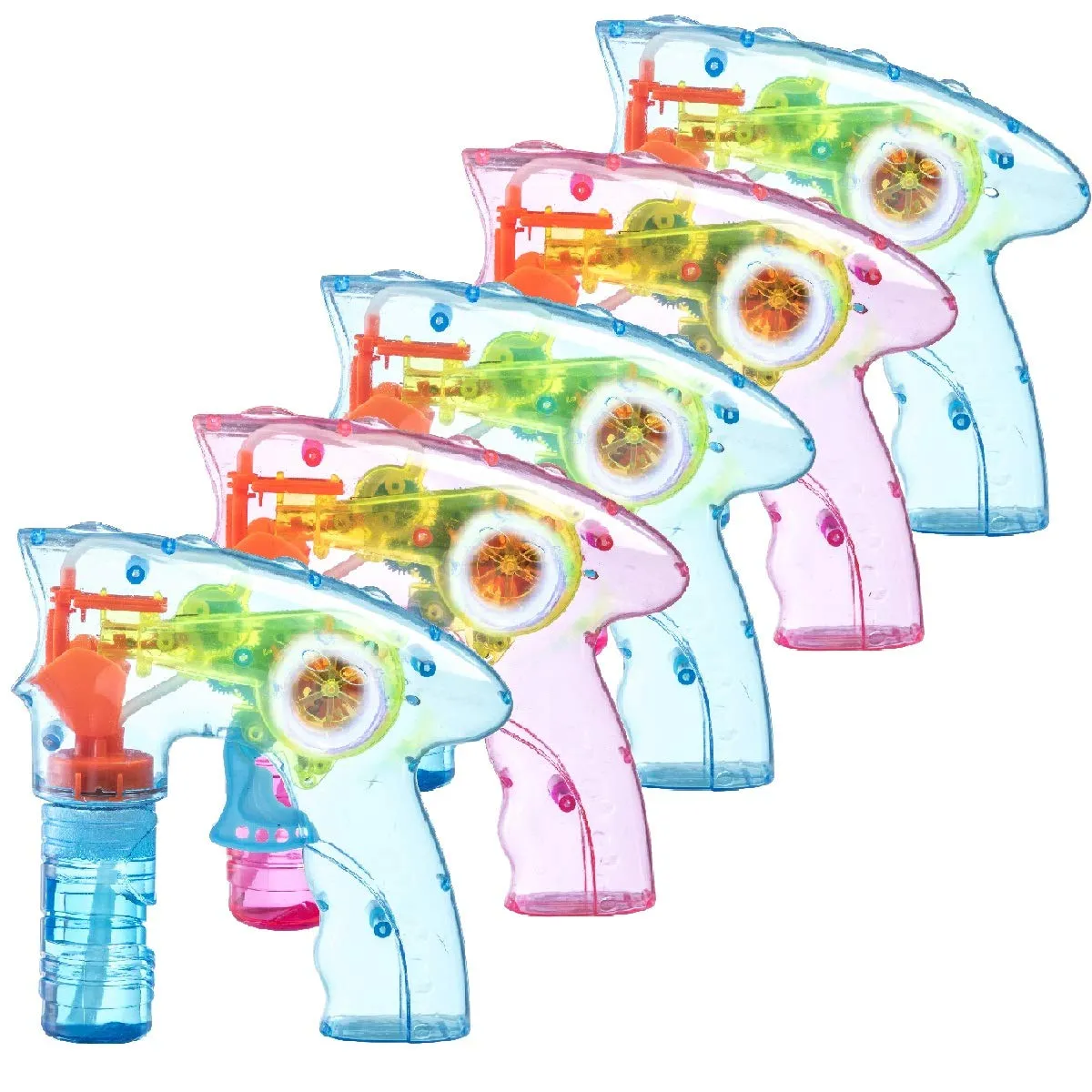 Multicolor Wind Up Bubble Gun For Kids, 5pk - Led Light Up Bubble Guns, Bubble