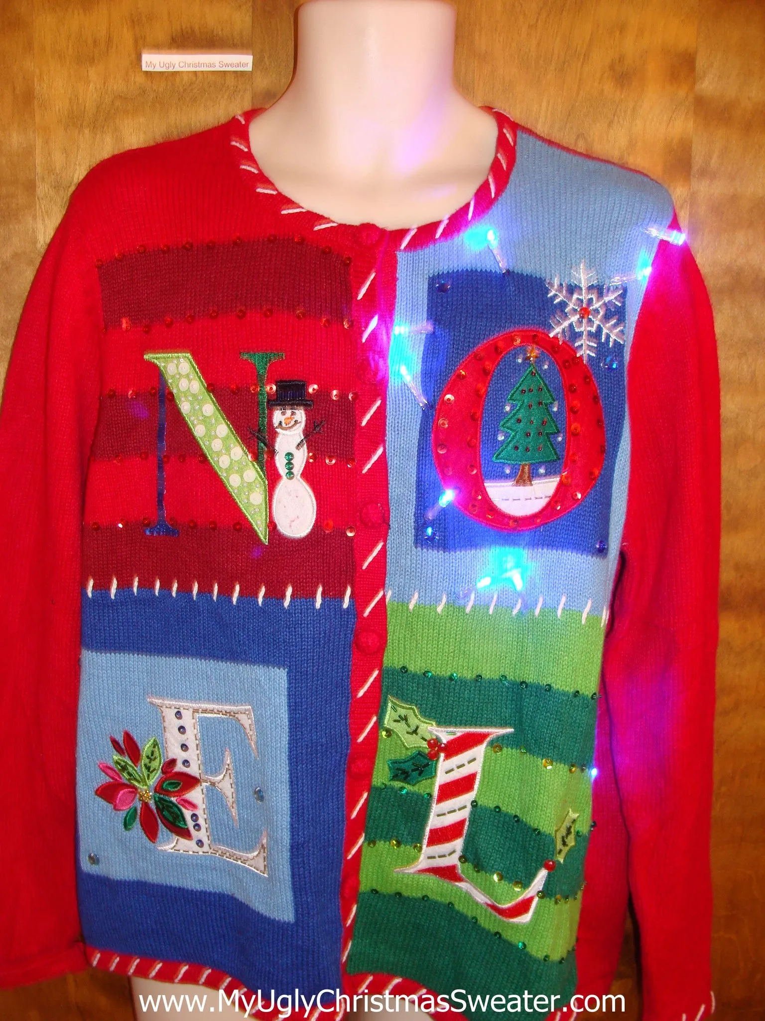 NOEL Colorful Light Up Cheesy Christmas Sweater