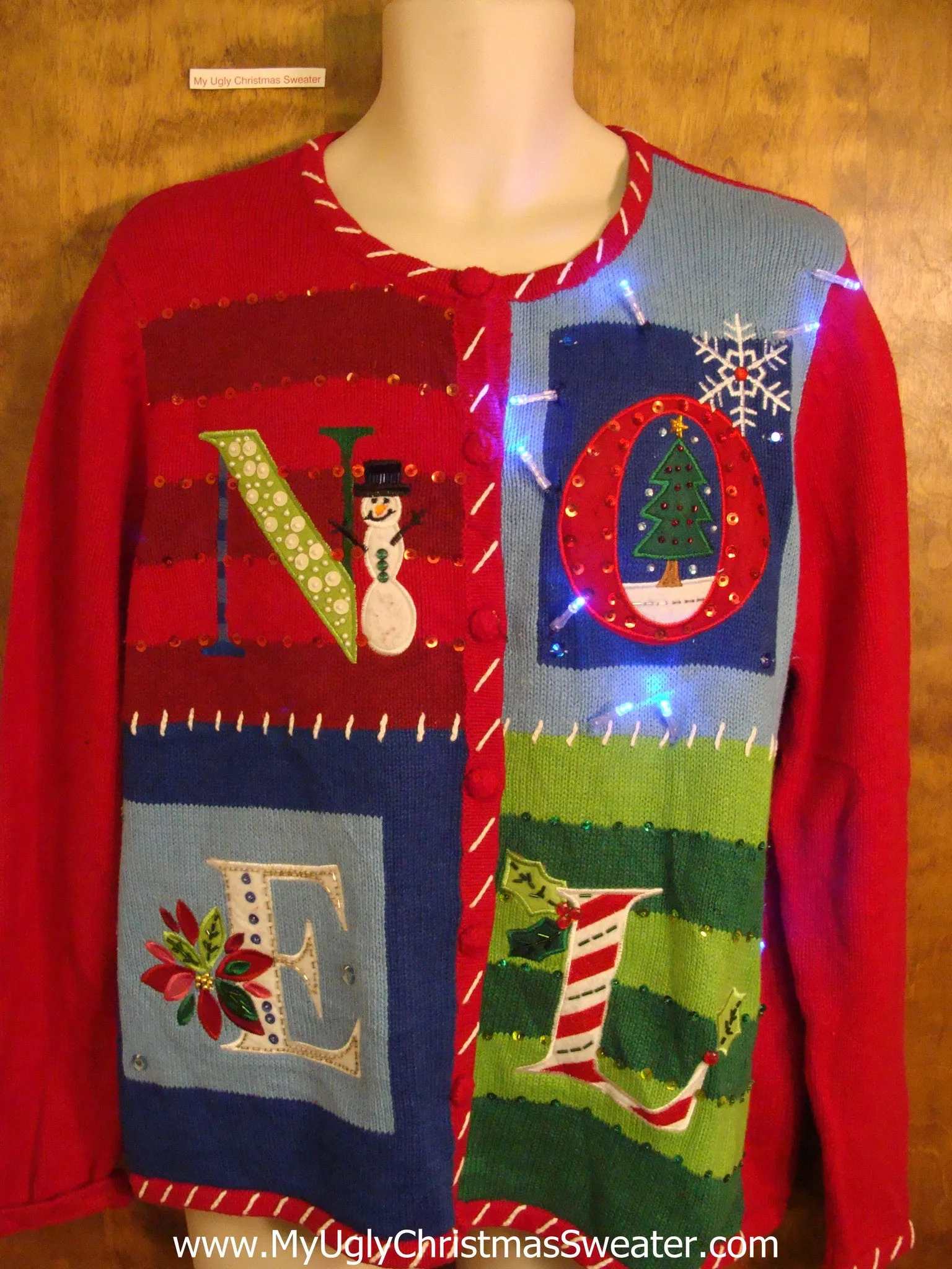 NOEL Colorful Light Up Cheesy Christmas Sweater