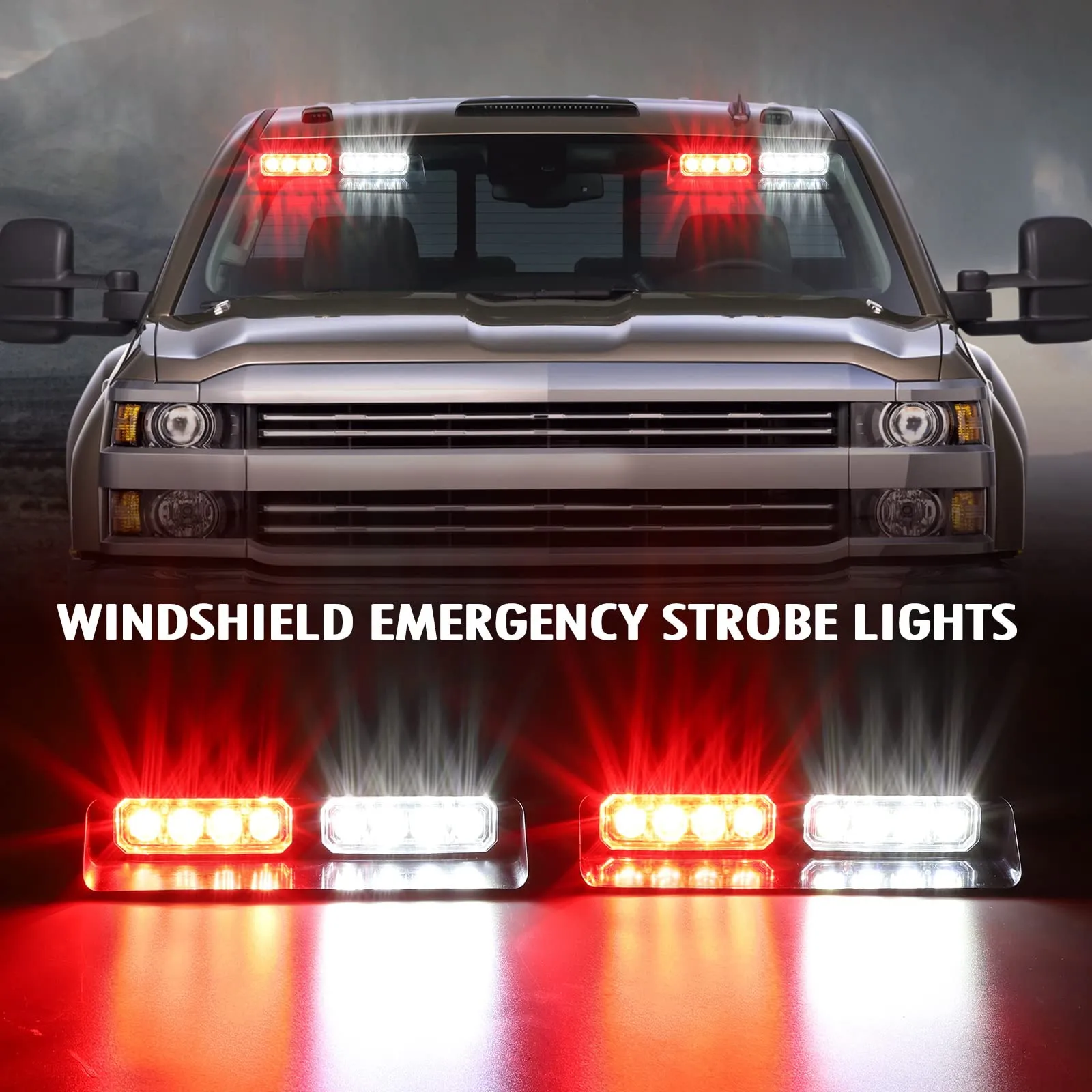 Partsam 2 in 1 Red White Windshield Emergency Strobe Firefighter Lights