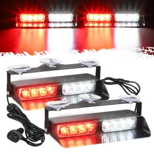 Partsam 2 in 1 Red White Windshield Emergency Strobe Firefighter Lights