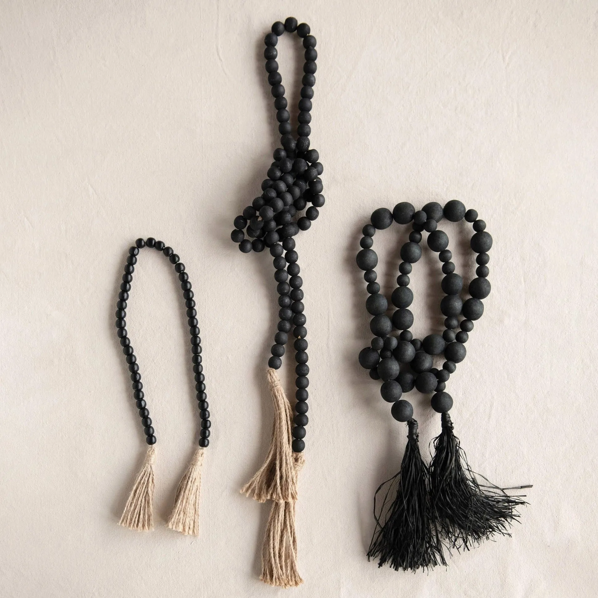 Paulowina Wood Bead Garland with Tassels | Onyx