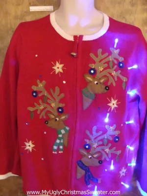 Peaking Reindeer Light Up Ugly Xmas Sweater