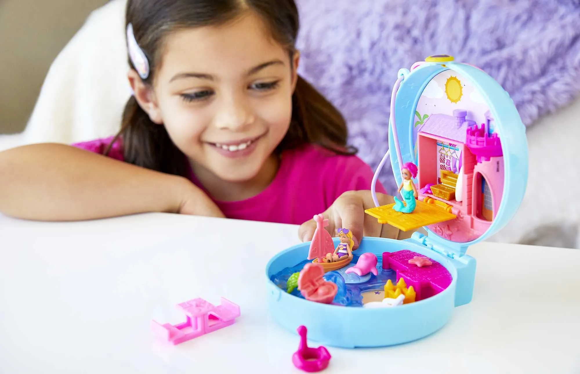 Polly Pocket Dolphin Beach Compact, Beach-Adventure Theme with Micro Polly & Mermaid Doll