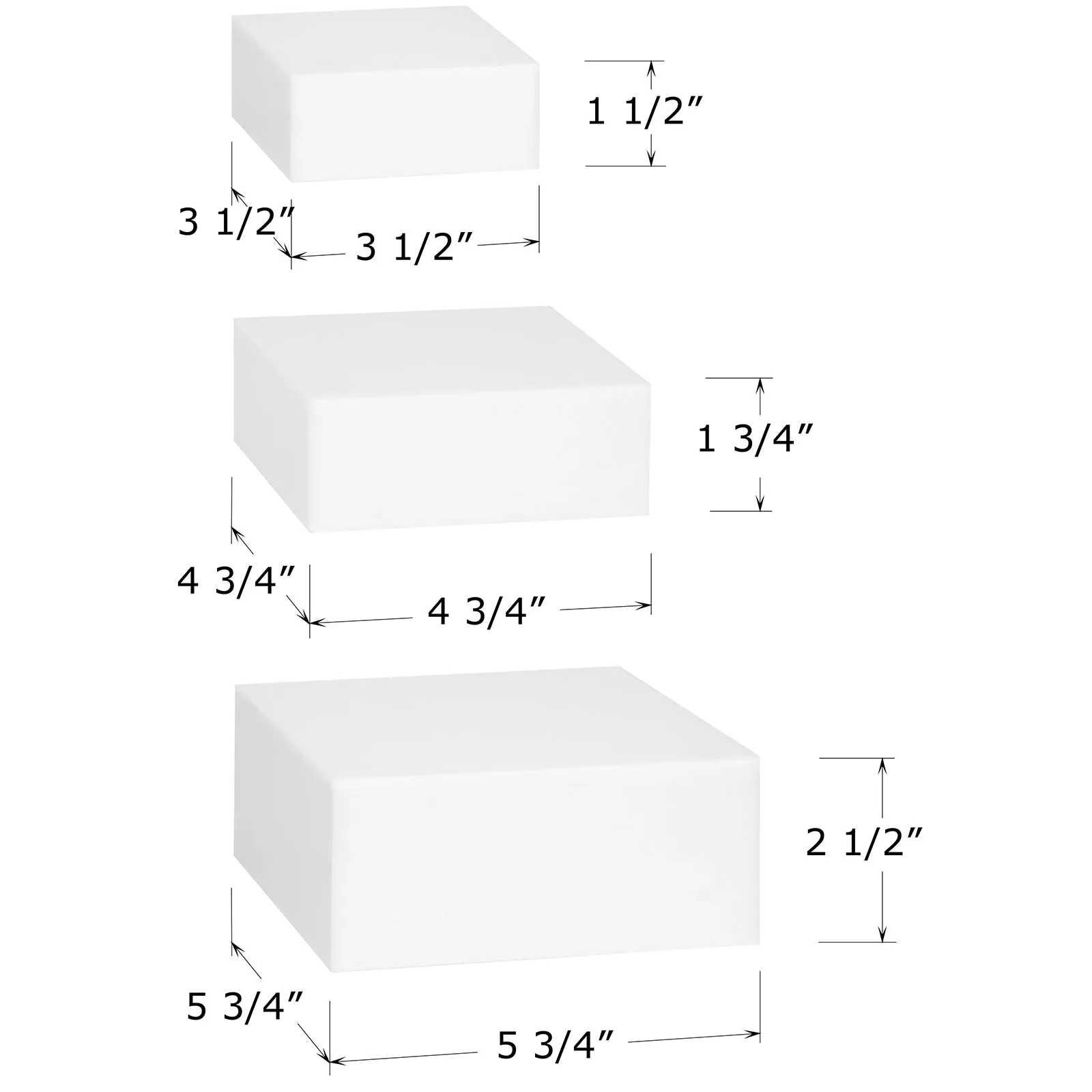 Red Co. Set of 2 Glossy White Small Acrylic Cubic Display Riser Stands with Hollow Bottoms - 3-Pack