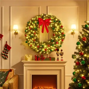 relaxed 48in Pre-lit Fir Christmas Wreath for Door with 200 LED Lights & 720 Tips, Green