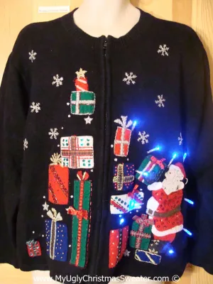 Santa and Gifts Christmas Sweater with Lights (g209)