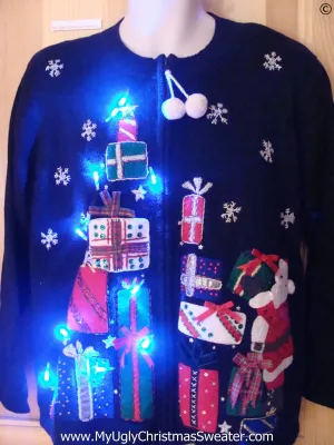 Santa and Gifts Christmas Sweater with Lights (g269)