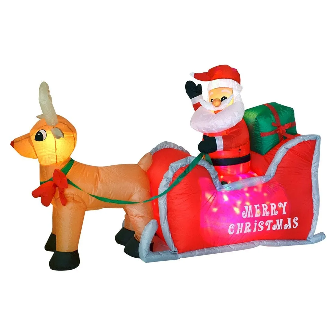 Santa Sleigh With Reindeer Inflatable Christmas Decoration