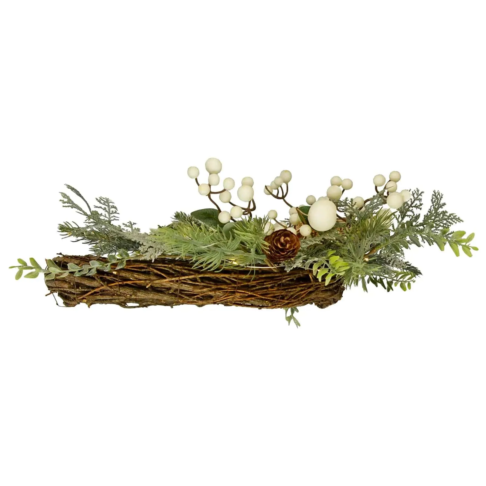 Snowberry Pine Cones Light Up Christmas Half Wreath 50cm