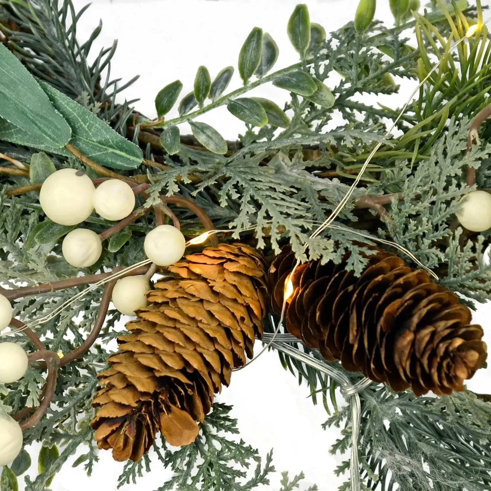 Snowberry Pine Cones Light Up Christmas Half Wreath 50cm