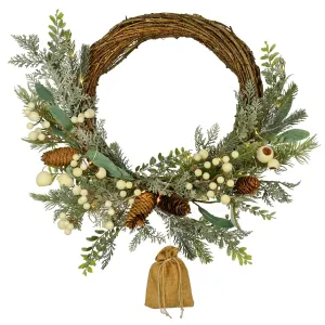 Snowberry Pine Cones Light Up Christmas Half Wreath 50cm